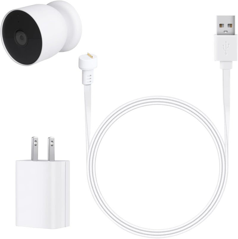 delilyn Power Adapter for Google Nest Cam Outdoor or Indoor, Battery-2nd, 10ft/3m Flat Weatherproof Outdoor Charging Cable Provide Continuous Power Supply for Your Nest Camera - White - Image 1